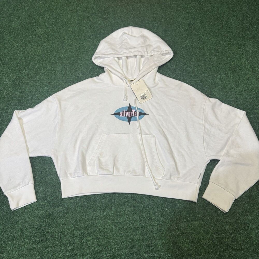 Levi’s SilverTab Women’s Cropped Hoodie M White Logo Pullover NWT Retro Style